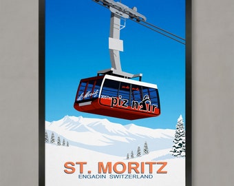 St. Moritz Ski Resort Poster, Ski Resort Poster, Ski Print, Snowboard Poster, Ski Gifts, Ski Poster