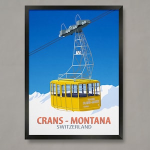 Cartel de la estación de esquí de Crans-Montana, cartel de la estación de esquí, impresión de esquí, cartel de snowboard, regalos de esquí, cartel de esquí