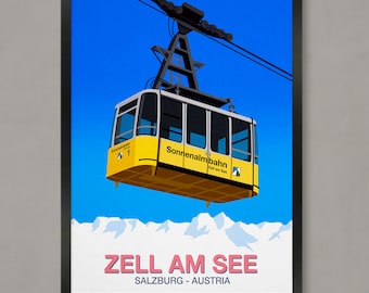 Zell am See Ski Resort Poster: Vintage Cable Car Travel Print