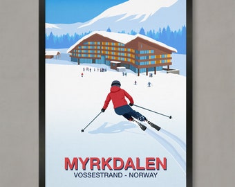 Myrkdalen Ski Poster, Ski Resort Poster, Ski Print, Snowboard Poster,  Ski Gifts, Ski Poster, Myrkdalen, Myrkdalen ski resort, Myrkdalen ski