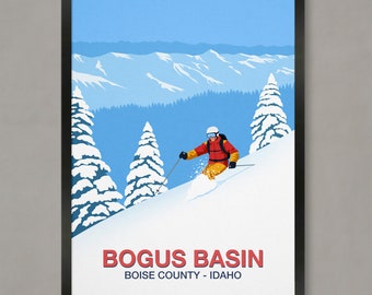 Bogus Basin ski resort poster, Ski Resort Poster, Ski Print , Snowboard Poster,  Ski Gifts, Ski Poster, Bogus Basin, Bogus Basin ski print