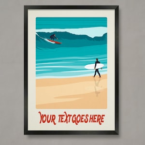 Personalized Surf Art Print: Vintage Style Surfing Poster