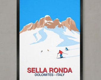 Sella Ronda Ski Poster: Vintage Style Travel Print