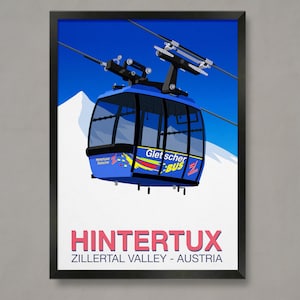 Cartel de esquí de Hintertux, cartel de la estación de esquí, impresión de esquí, cartel de snowboard, regalos de esquí, cartel de esquí
