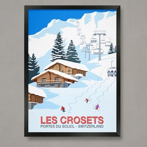 Cartel de esquí Les Crosets, cartel de la estación de esquí, impresión de esquí, cartel de snowboard, regalos de esquí, cartel de esquí