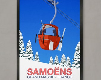 Samoens Ski Resort Poster: Vintage Gondola Travel Print