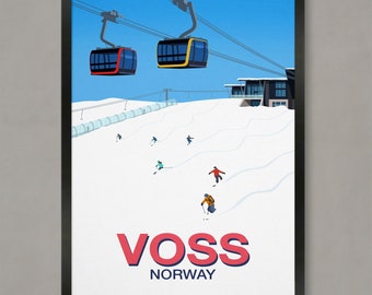 Voss ski resort poster, Ski Resort Poster, Ski Print, Snowboard Poster,  Ski Gifts, Ski Poster, Voss ski poster, Voss poster, Voss print