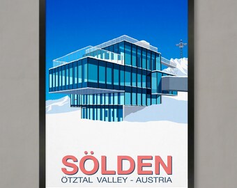 Póster de la estación de esquí de Sölden, Austria: Impresión de viaje moderna