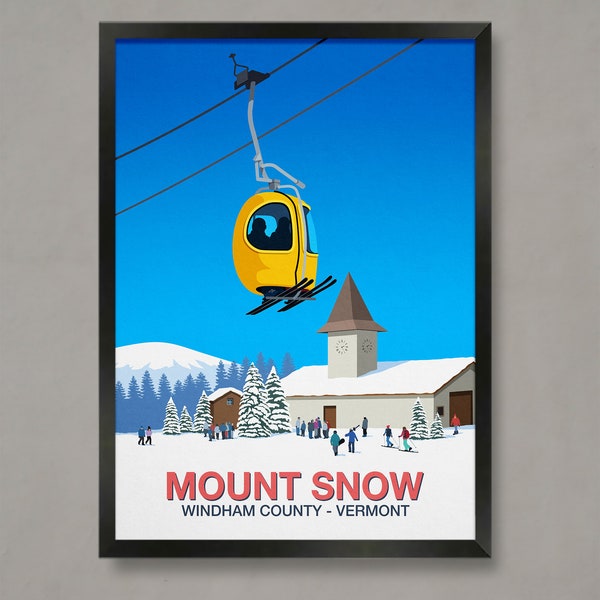 Mount Snow Ski Poster, Ski Resort Poster, Ski Print , Snowboard Poster,  Ski Gifts, Ski Poster