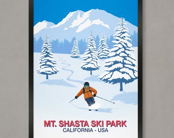 Mt. Shasta ski park poster, Ski Resort Poster, Ski Print, Mt. Shasta, Ski Poster, Mt. Shasta ski resort, Mount Shasta, Mount Shasta print