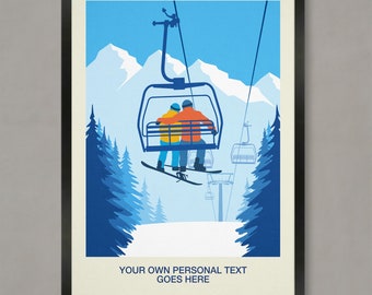 Impresión personalizada de pareja de snowboarders: póster de telesilla