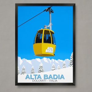 Poster del comprensorio sciistico dell'Alta Badia, poster del comprensorio sciistico, stampa dello sci, poster dello snowboard, regali dello sci, poster dello sci