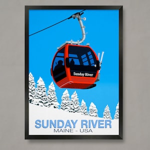 Póster de la estación de esquí de Sunday River, póster de la estación de esquí, impresión de esquí, póster de snowboard, regalos de esquí, póster de esquí