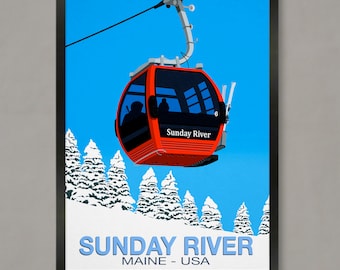 Sunday River Ski Resort Poster: Vintage Style Travel Print