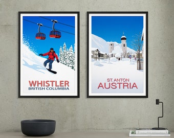 Set of 2 unframed Ski prints, Choose any 2 prints  from the Ski and Snowboard poster section in my shop., Ski Poster