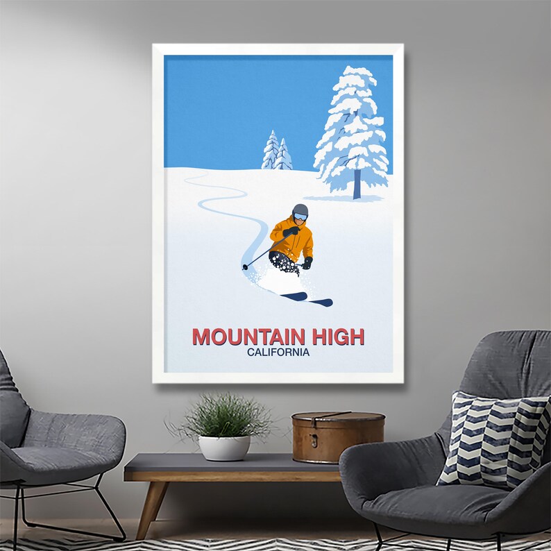 Mountain High Ski Poster, Ski Resort Poster, Ski Print, Ski Poster