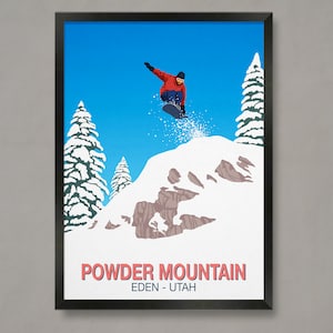 Powder Mountain Snowboard Poster: Vintage Ski Resort Art Print