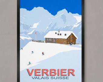 Verbier ski poster, Ski Resort Poster, Ski Print , Snowboard Poster,  Ski Gifts, Ski Poster