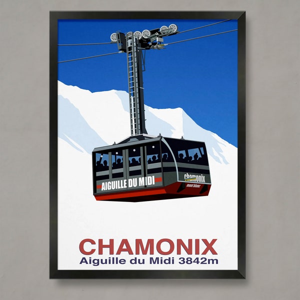 Chamonix Aiguille du Midi Cable Car Poster, Ski Resort Poster, Ski Print , Snowboard Poster,  Ski Gifts, Ski Poster