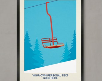 Personalised vintage chairlift poster, Skiing gift, Customised ski print, Ski gifts, Vintage chairlift print, Vintage ski chairlift