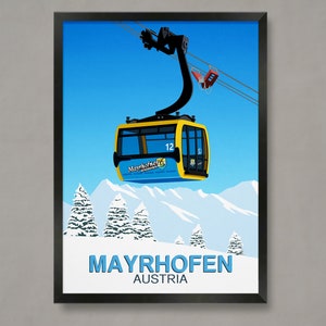 Póster de la estación de esquí de Mayrhofen, póster de la estación de esquí, impresión de esquí, póster de snowboard, regalos de esquí, póster de esquí