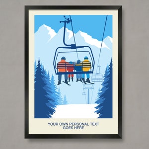 Personalised ski family poster, Skiing gift, Customised family ski print, Ski family gift, Ski poster, Ski gift, Ski prints