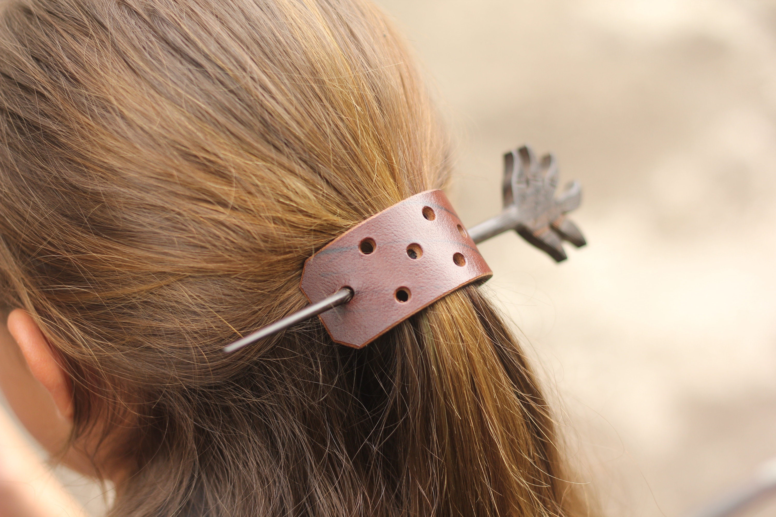 Leather hair barrette in ethnic style wooden hair stick with Etsy