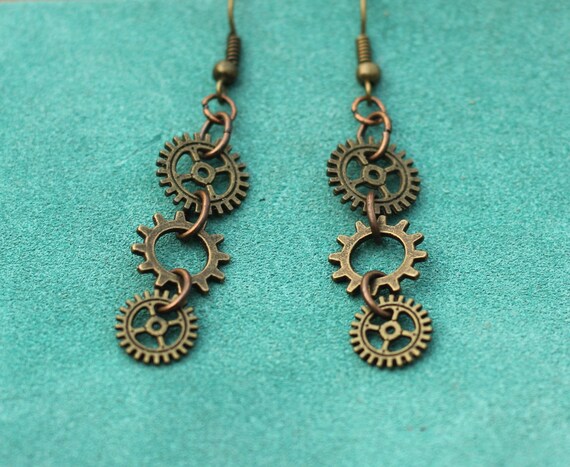 Steampunk earrings unique made of all metal gears