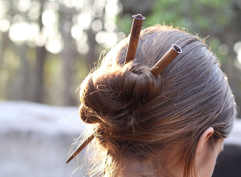 Pair of wooden hair sticks hair bun holder of steampunk Etsy