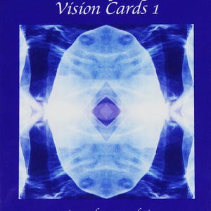 May include: A blue and white abstract image with a diamond shape in the centre. The image is titled "Portals of Light Vision Cards 1" and says "33 images for contemplation Judith Anne Thomas".