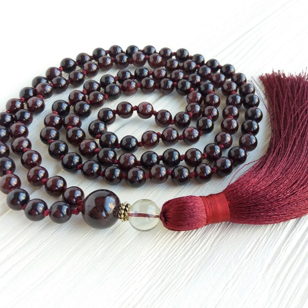 Garnet mala beads Japa mala 108 Hand knotted mala beads Buddhist prayer beads