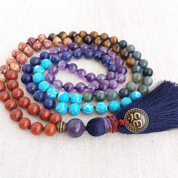 7 chakra mala necklace Prayer beads buddhist Mala beads knotted Japa mala