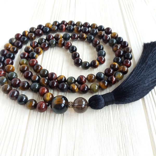 Tigers eye mala 8mm Mala necklace hand knotted Prayer beads buddhist