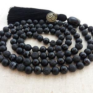 Schwarze Onyx Mala Perlen buddhistische Gebetskette handgeknotete Mala 108 Mala Perlen 8 mm Erdung