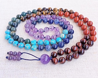 7 chakra mala necklace Mala beads 108 knotted Prayer beads buddhist