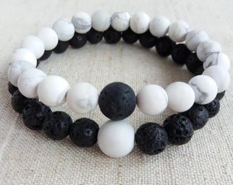 Long distance bracelet Couples bracelets beads Black and white bracelet set
