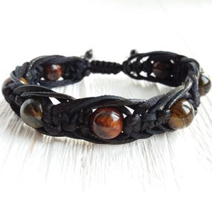 Tigers eye bracelet men Leather bracelet women Braided bracelet with beads