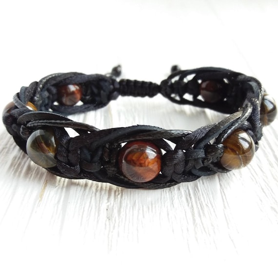 Bracciale avvolgente da uomo multistrato in pelle di vacchetta intrecciata in ac