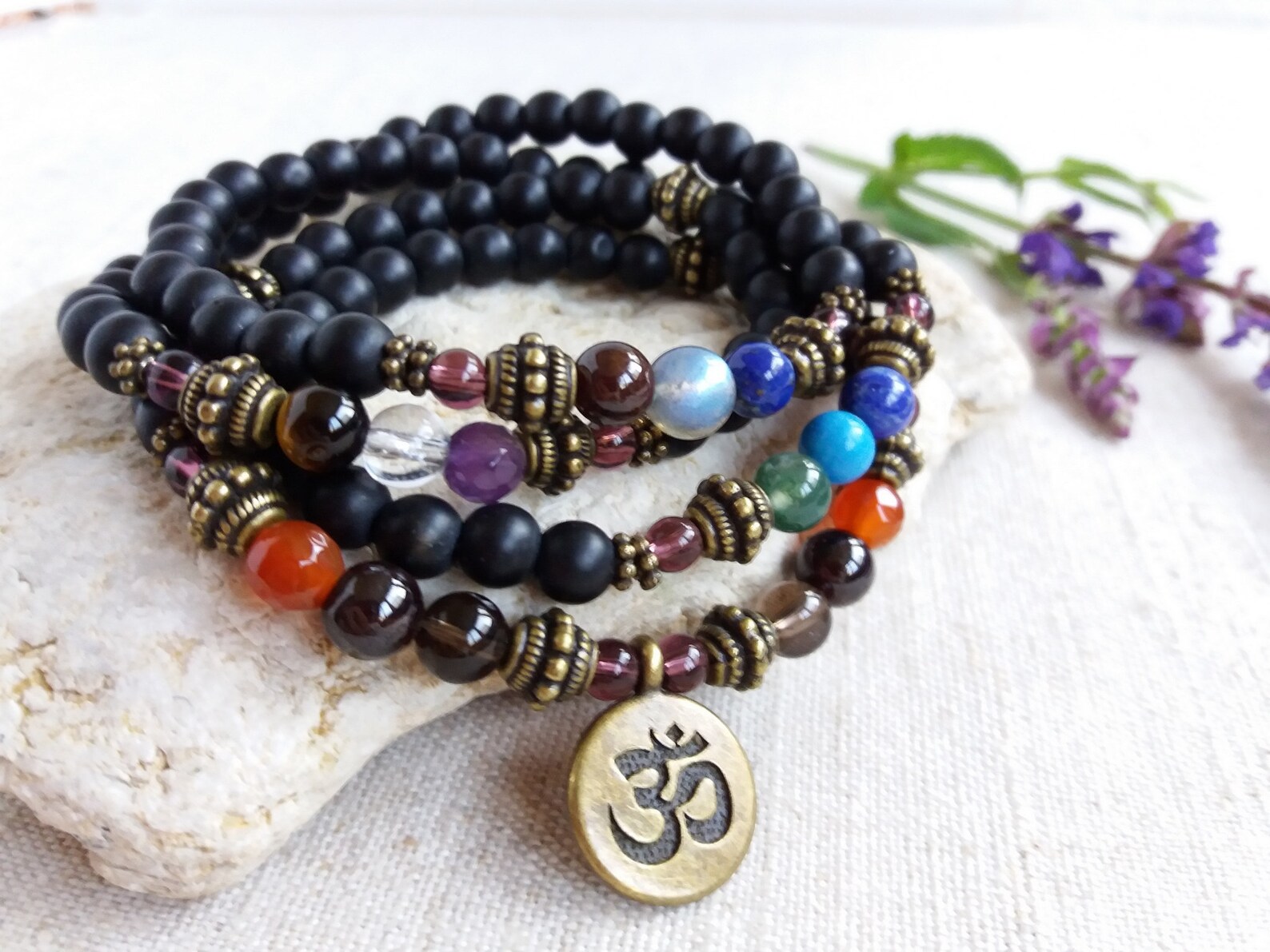 Wrap bracelet stone Om bracelet women Spiritual bracelet | Etsy