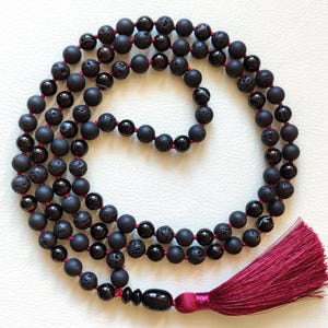 Black mala beads 108 Hand knotted necklace Buddhist prayer beads