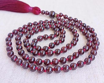 Garnet mala beads Knotted mala 108 Buddhist prayer beads Japa mala beads