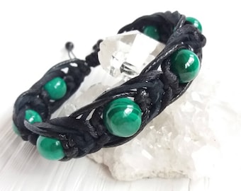 Malachite bracelet men Braided bracelet with beads Heart chakra bracelet