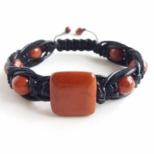 Red jasper bracelet Braided bracelet with stones Large stone bracelets Square bead bracelet