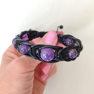 Pulsera de amatista para hombre Pulsera trenzada con cuentas Pulsera de piedra morada