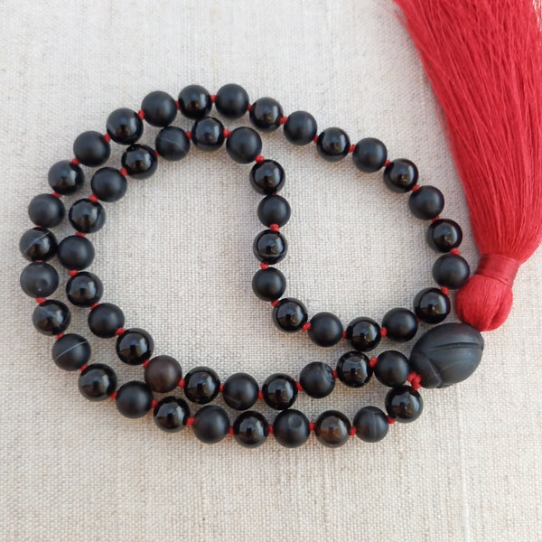 54 bead mala Black onyx mala Hand knotted mala beads