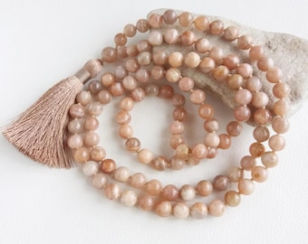 Sunstone mala Mala beads 108 knotted Mala beads necklace