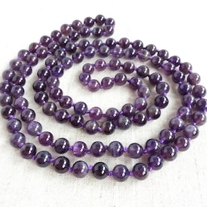 Long Amethyst necklace Opera length necklace Hand knotted necklace