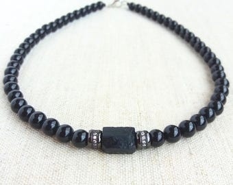 Black tourmaline choker Raw black tourmaline necklace Protection necklace for women