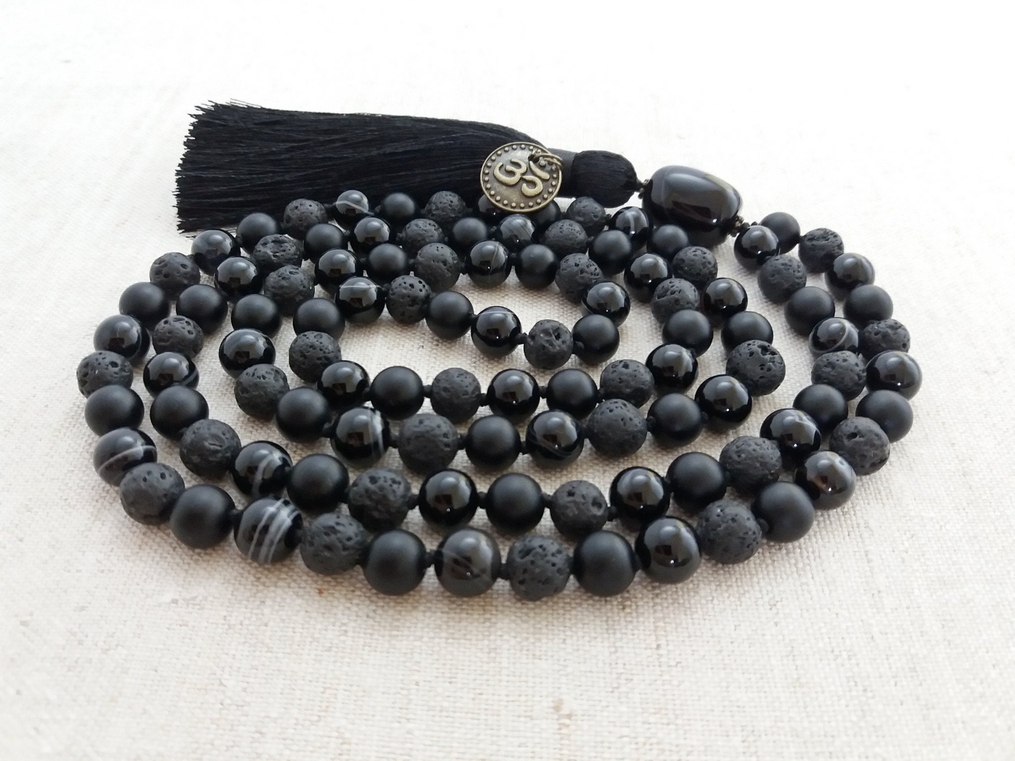 Black mala beads necklace Knotted mala 108 Prayer beads Etsy