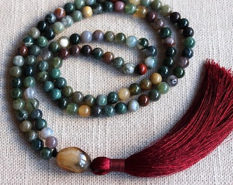 Moss Agate mala beads Japa mala 108 Prayer beads buddhist